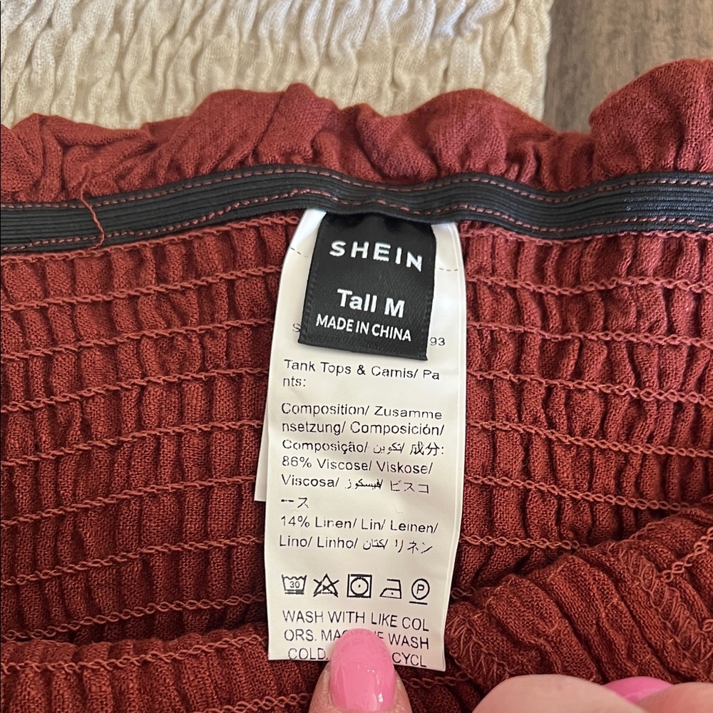 SHEIN Neutral Beige Smocked Tank with Tie Detail - Picture 3 of 3